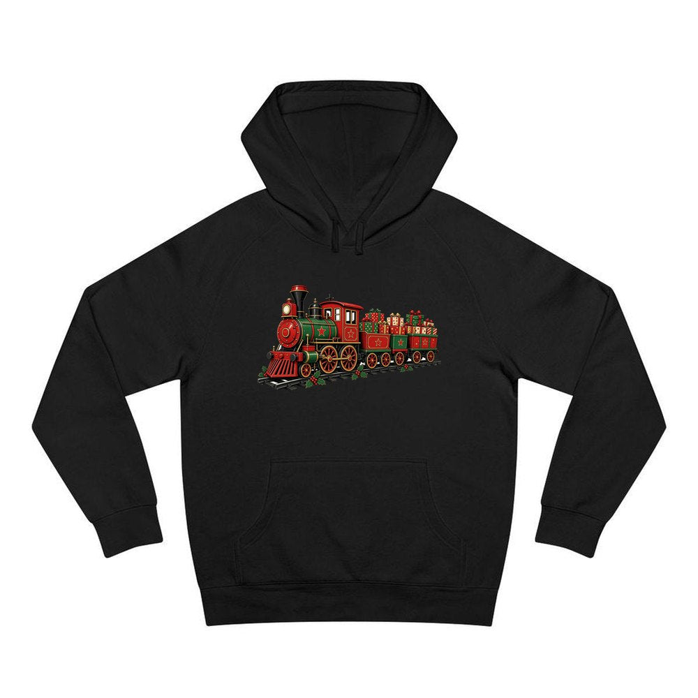 Vintage Christmas Train personalised Christmas hoodie in black