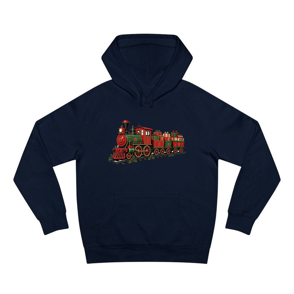 Vintage Christmas Train personalised Christmas hoodie in navy