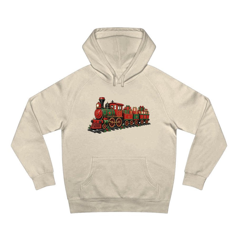 Vintage Christmas Train personalised Christmas hoodie in sand