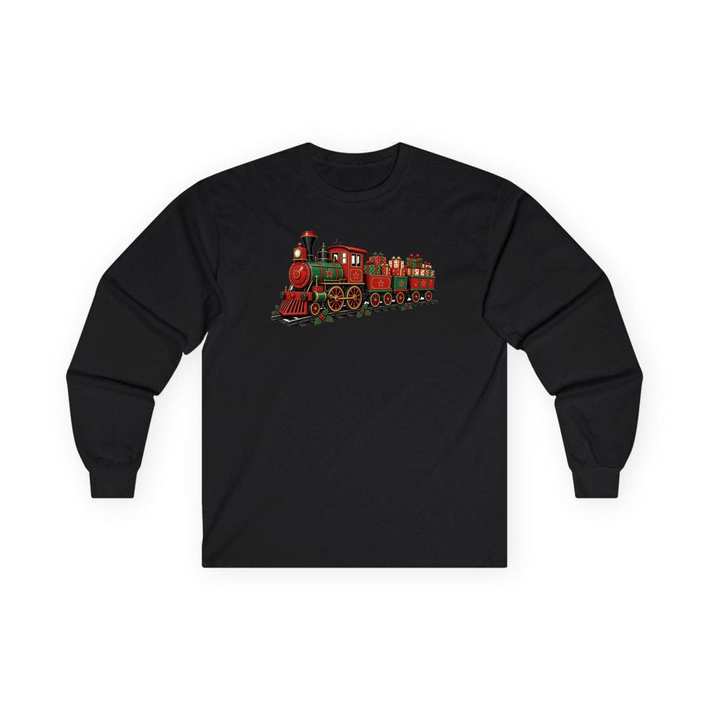 Vintage Christmas Train personalised long sleeve Christmas T-shirt in black