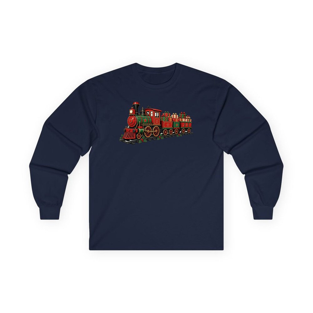 Vintage Christmas Train personalised long sleeve Christmas T-shirt in navy