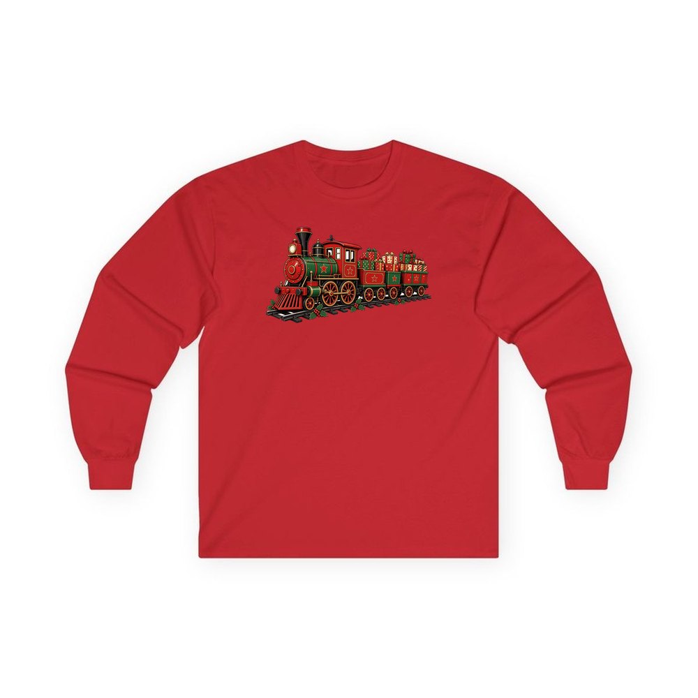 Vintage Christmas Train personalised long sleeve Christmas T-shirt in red