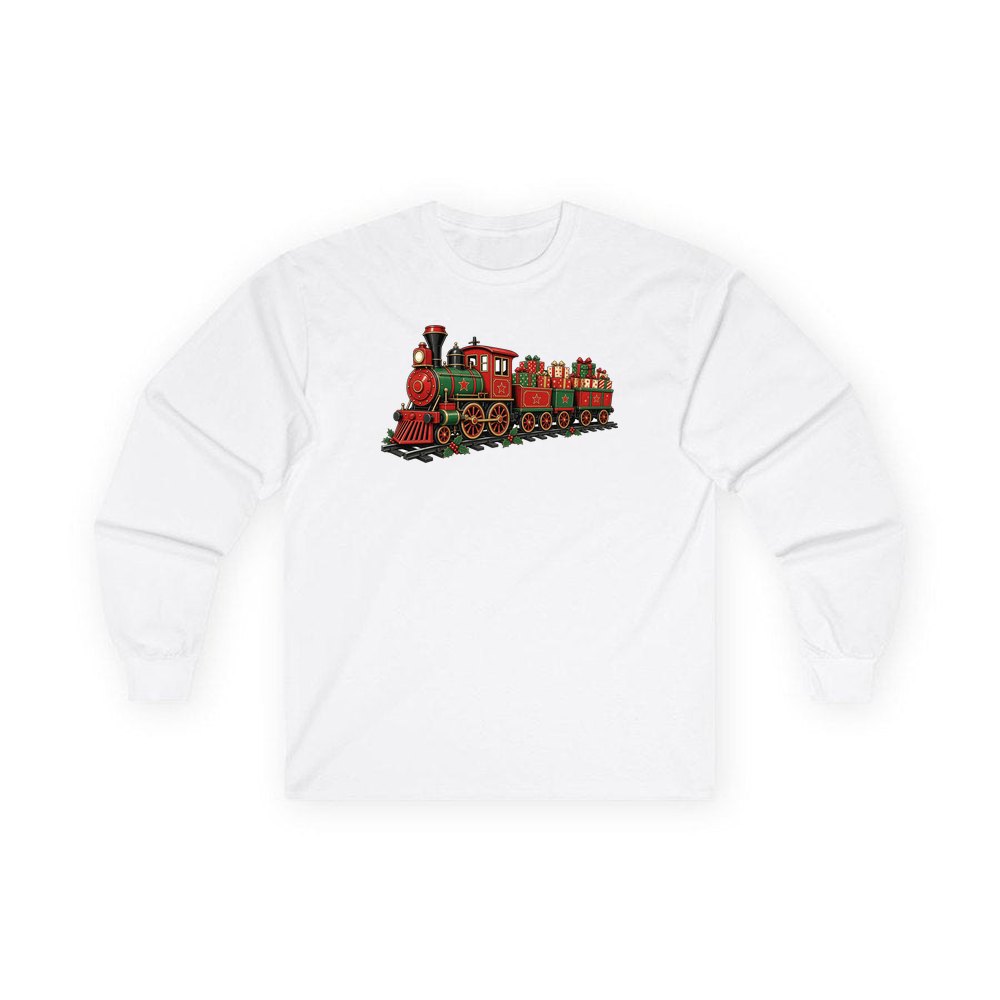 Vintage Christmas Train personalised long sleeve Christmas T-shirt in white