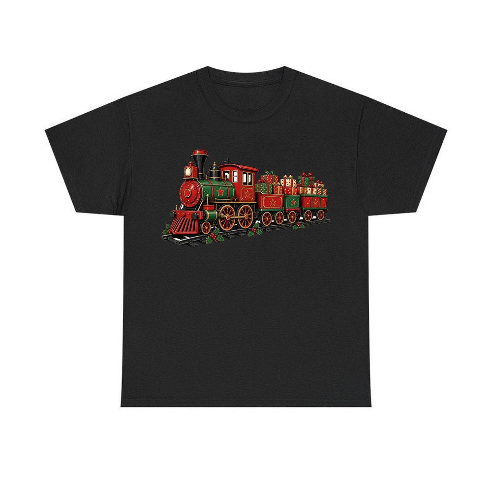 Vintage Christmas Train personalised Christmas T-shirt in black