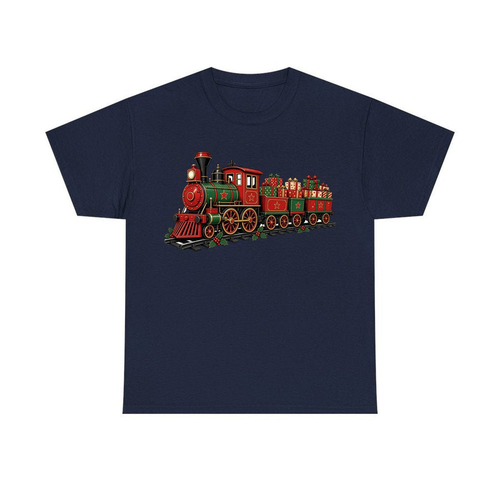 Vintage Christmas Train personalised Christmas T-shirt in navy