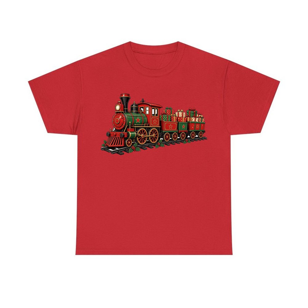 Vintage Christmas Train personalised Christmas T-shirt in red