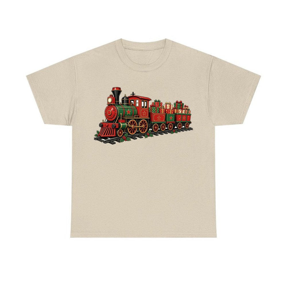 Vintage Christmas Train personalised Christmas T-shirt in sand