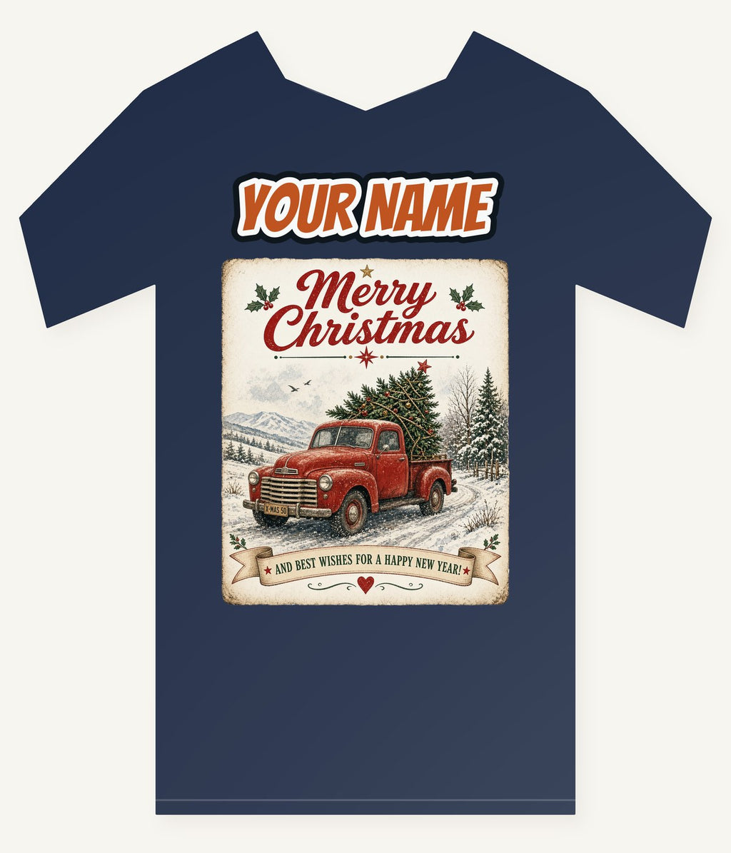 Vintage Christmas Truck Sign Personalised Kids and Baby Christmas Tee