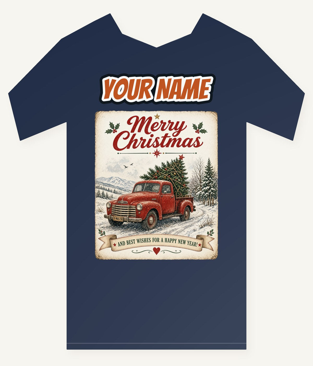 Vintage Christmas Truck Sign Personalised Kids and Baby Christmas Tee
