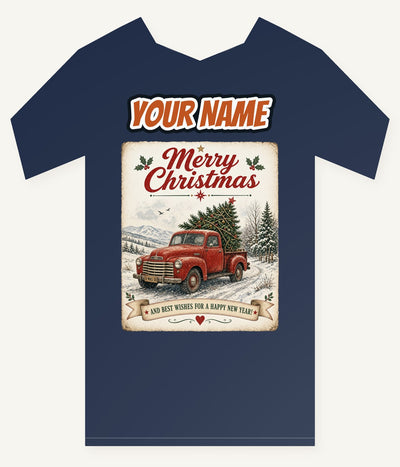 Vintage Christmas Truck Sign Personalised Kids Tee and Baby Bodysuit