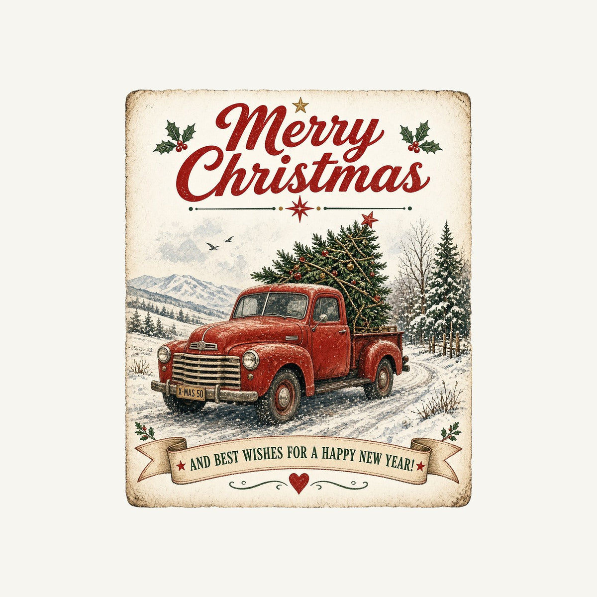 Vintage Christmas Truck Sign Personalised Kids Tee and Baby Bodysuit