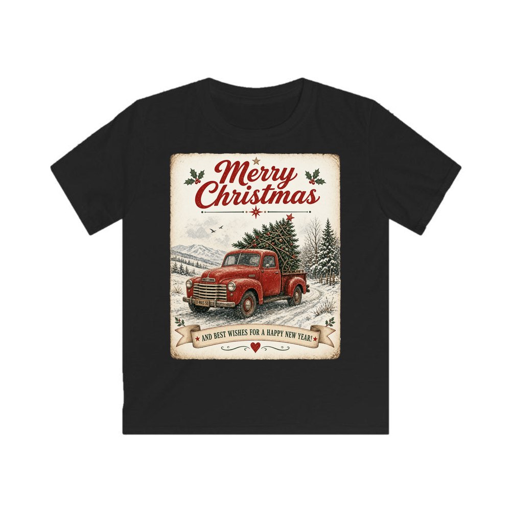 Vintage Christmas Truck Sign personalised kids Christmas tee in black