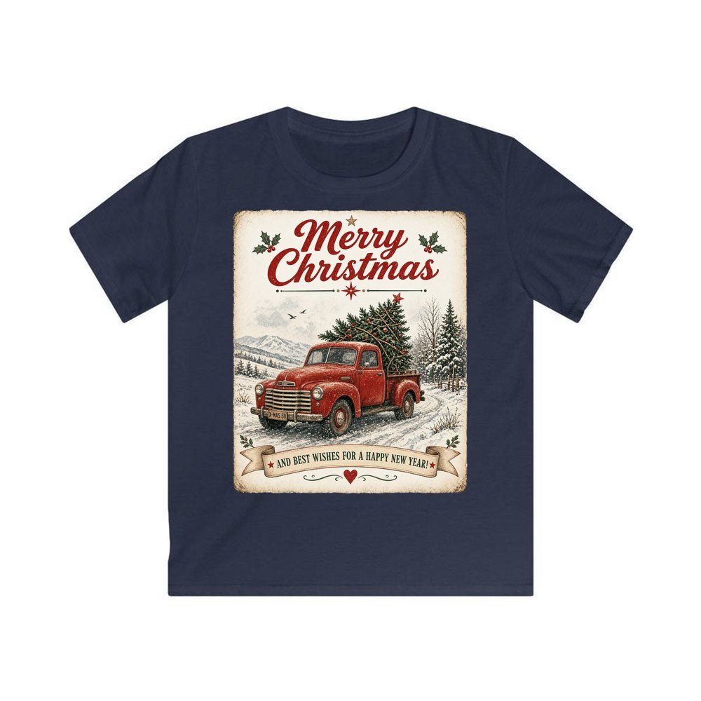 Vintage Christmas Truck Sign personalised kids Christmas tee in navy