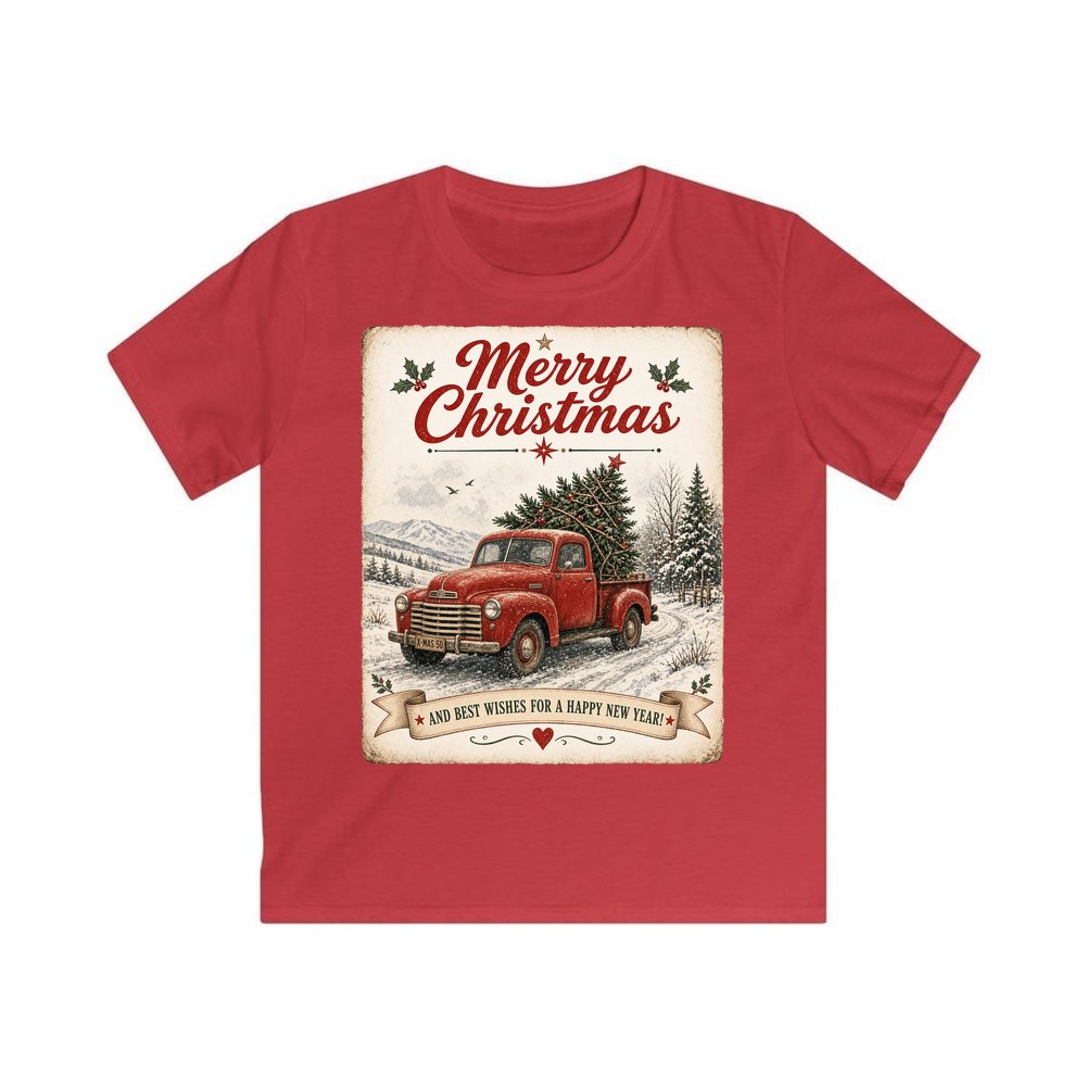 Vintage Christmas Truck Sign personalised kids Christmas tee in red