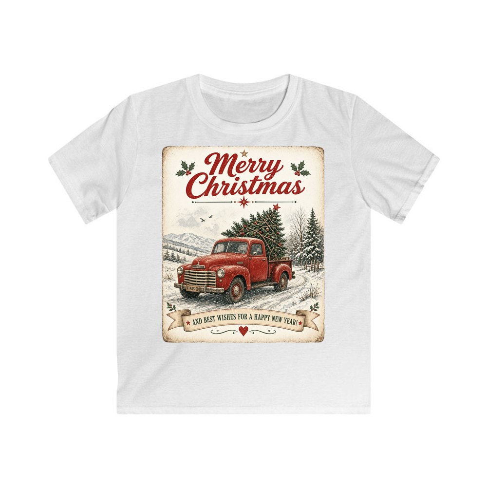Vintage Christmas Truck Sign personalised kids Christmas tee in white