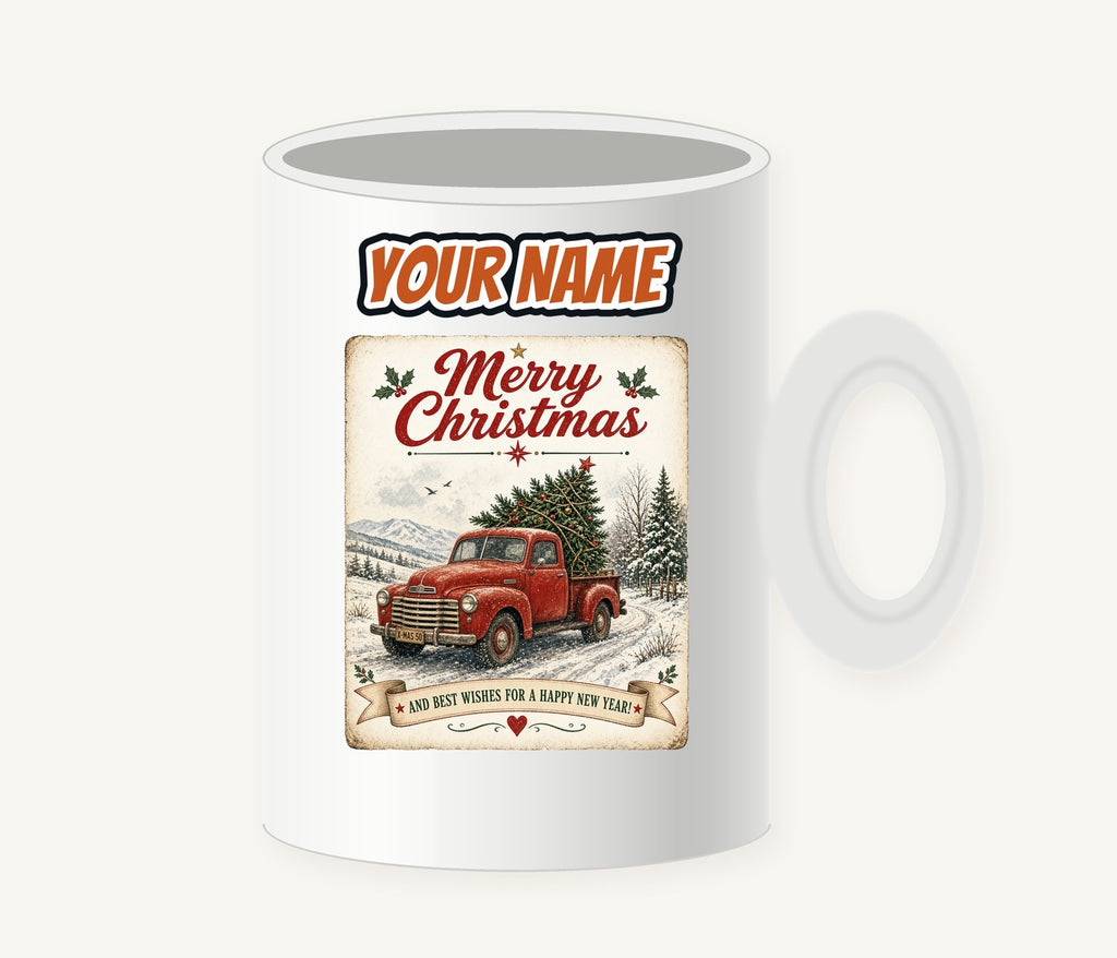 Vintage Christmas Truck Sign Personalised Christmas Mug