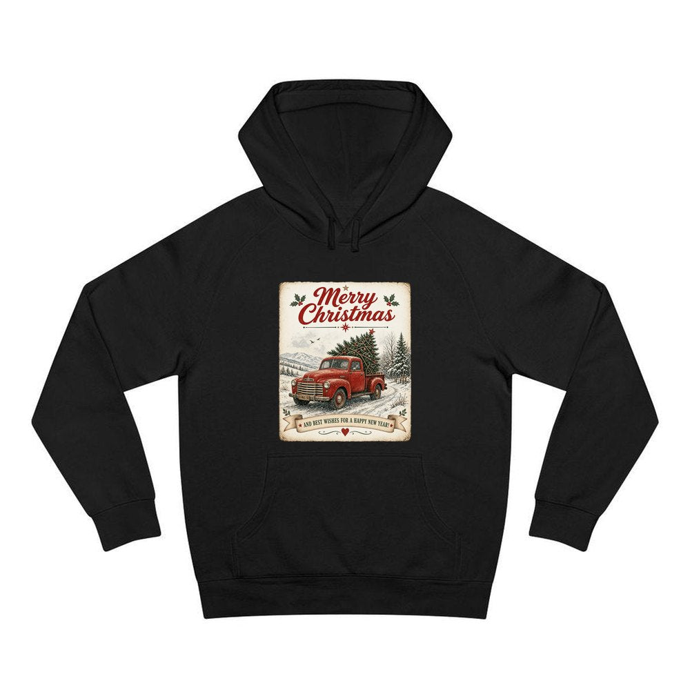 Vintage Christmas Truck Sign personalised Christmas hoodie in black
