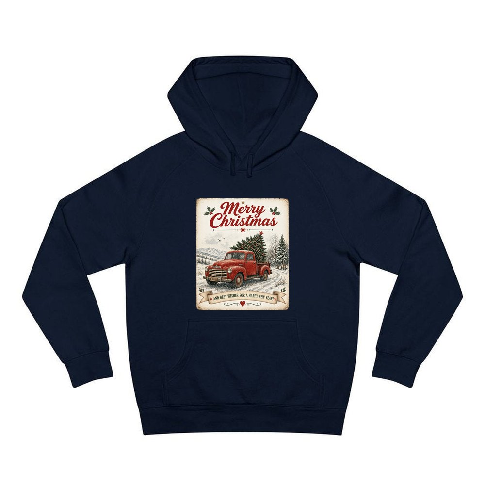 Vintage Christmas Truck Sign personalised Christmas hoodie in navy