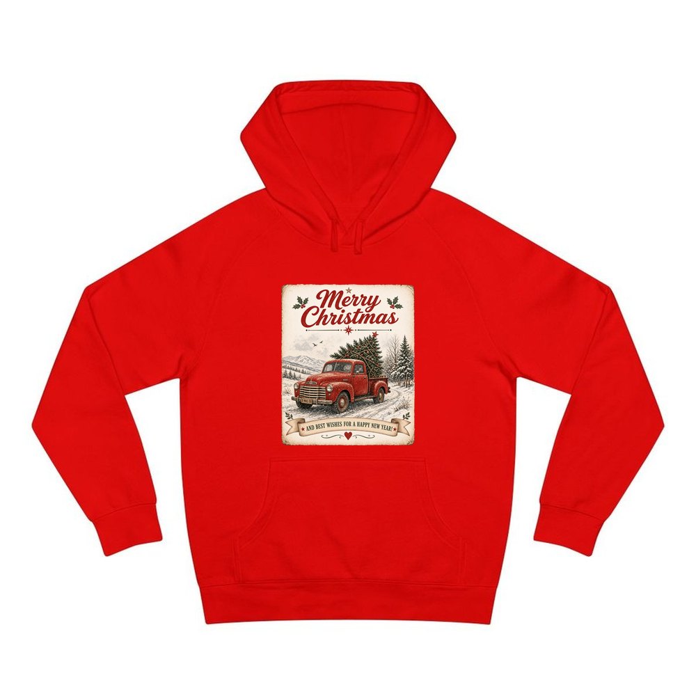 Vintage Christmas Truck Sign personalised Christmas hoodie in red