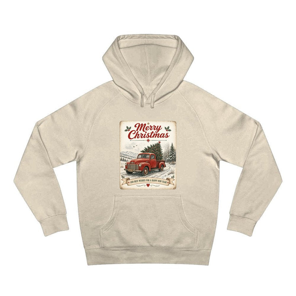 Vintage Christmas Truck Sign personalised Christmas hoodie in sand
