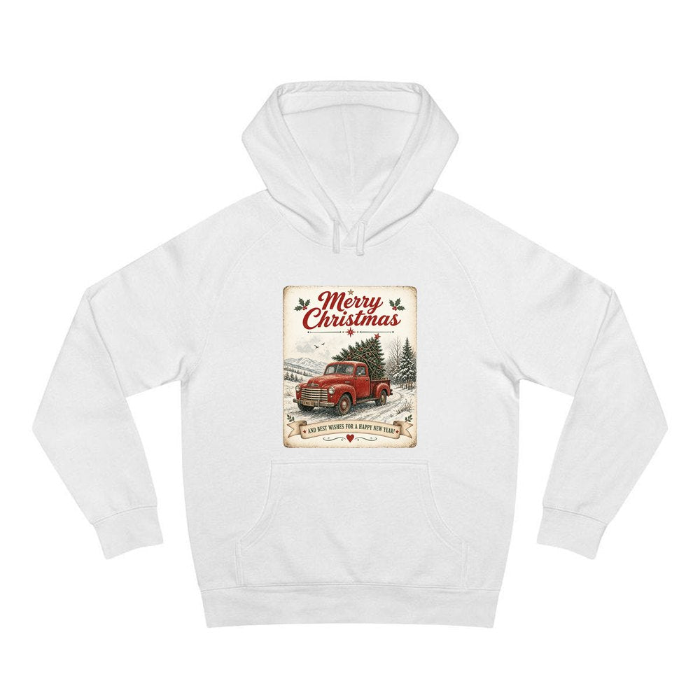 Vintage Christmas Truck Sign personalised Christmas hoodie in white