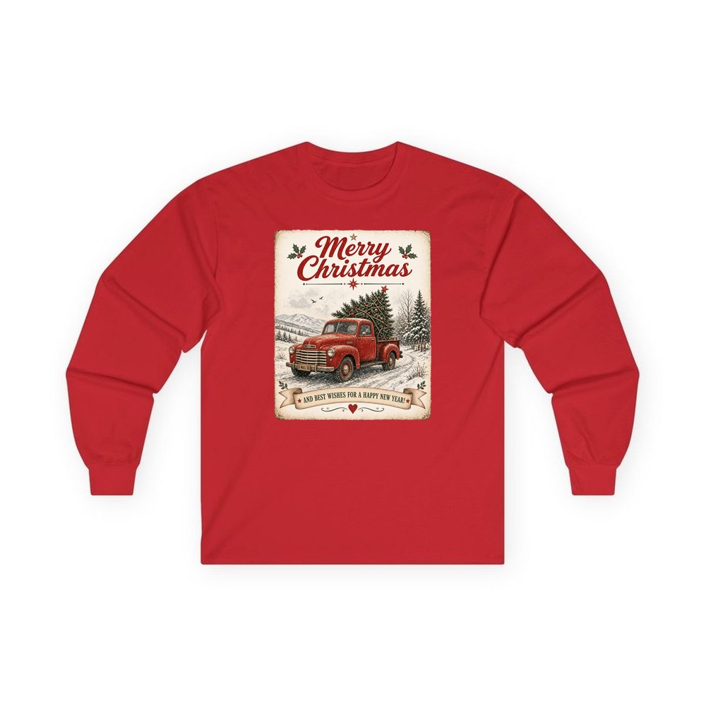 Vintage Christmas Truck Sign personalised long sleeve Christmas T-shirt in red