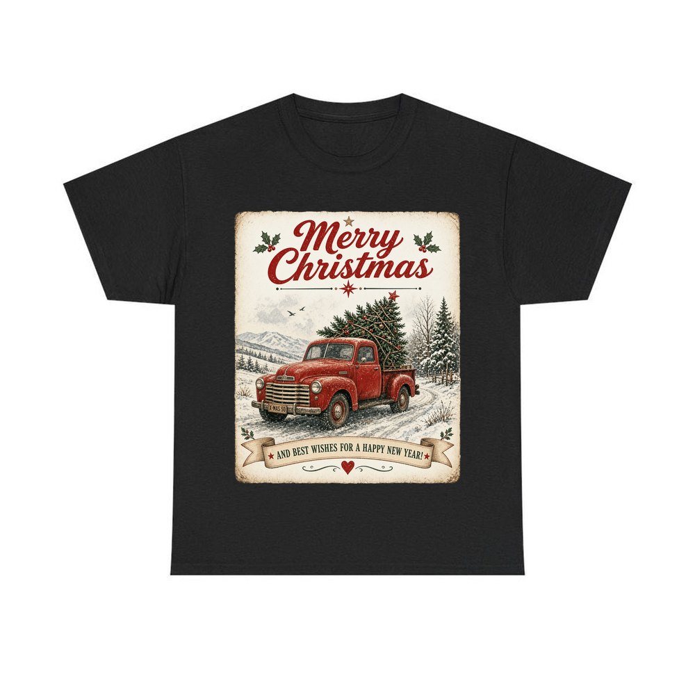 Vintage Christmas Truck Sign personalised Christmas T-shirt in black