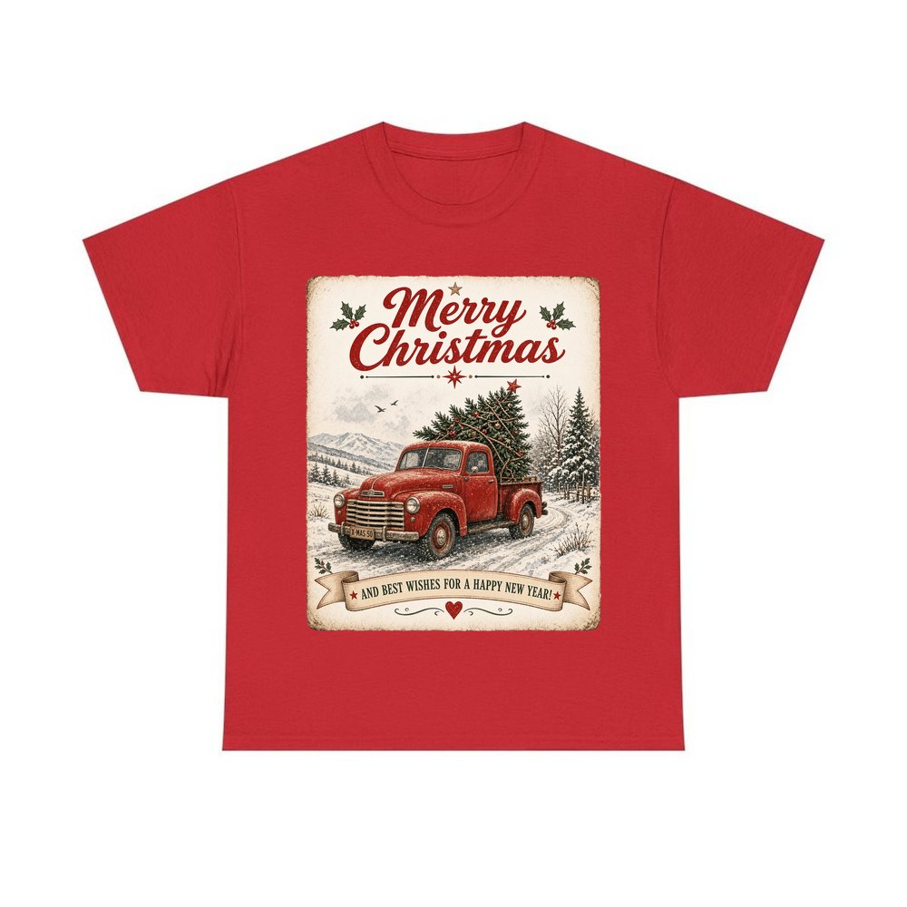 Vintage Christmas Truck Sign personalised Christmas T-shirt in red