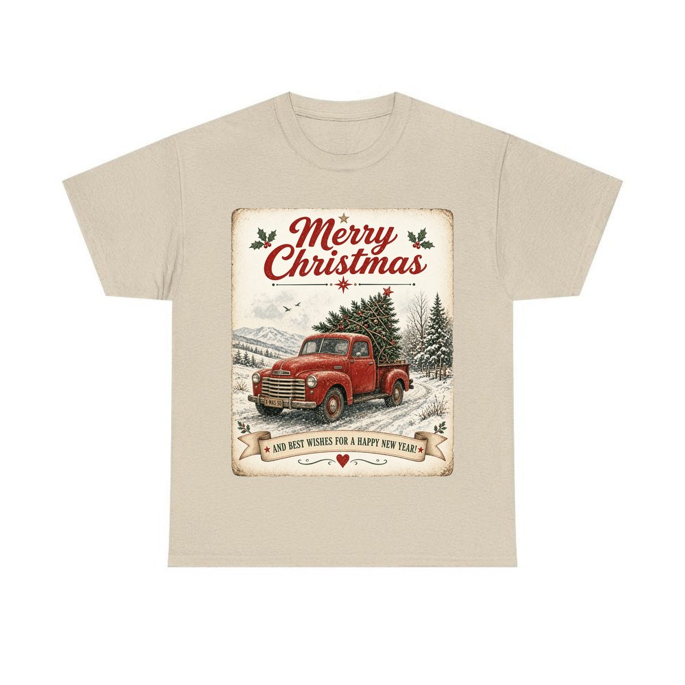 Vintage Christmas Truck Sign personalised Christmas T-shirt in sand