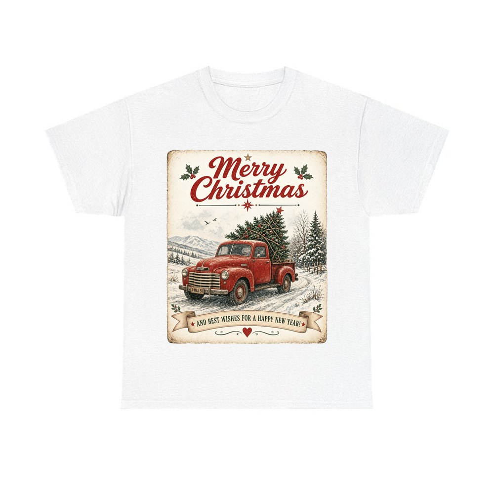 Vintage Christmas Truck Sign personalised Christmas T-shirt in white