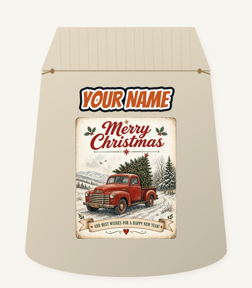 Vintage Christmas Truck Sign Personalised Santa Sack
