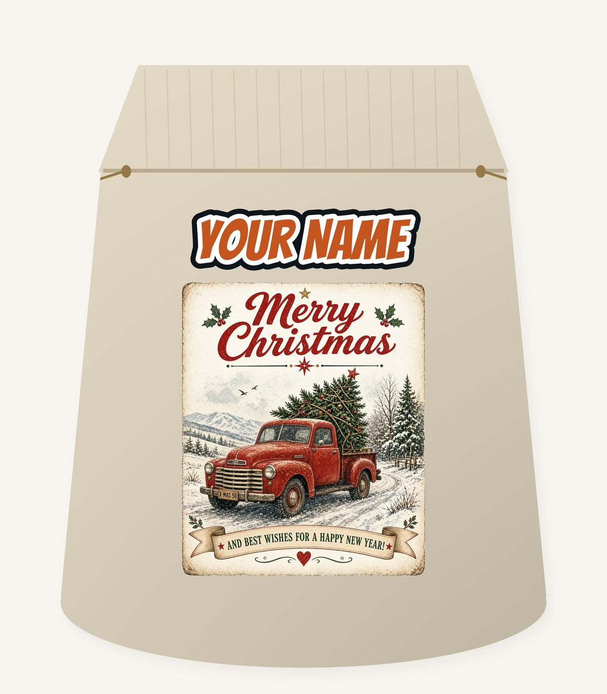 Vintage Christmas Truck Sign Personalised Santa Sack