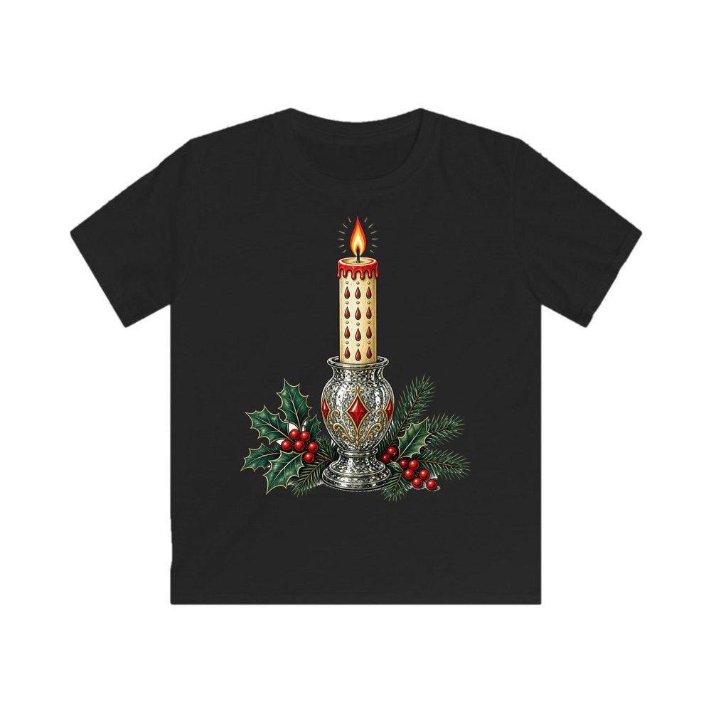 Vintage Mercury Glass Candlestick personalised kids Christmas tee in black