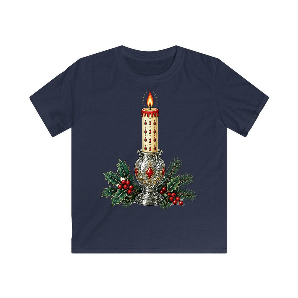 Vintage Mercury Glass Candlestick personalised kids Christmas tee in navy
