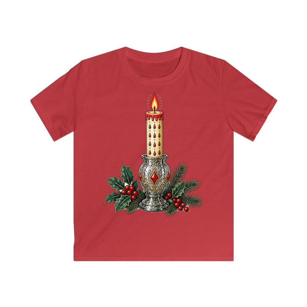 Vintage Mercury Glass Candlestick personalised kids Christmas tee in red