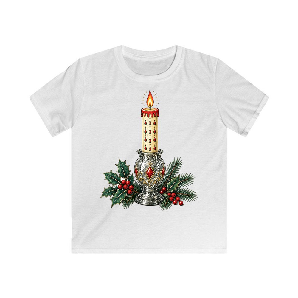 Vintage Mercury Glass Candlestick personalised kids Christmas tee in white
