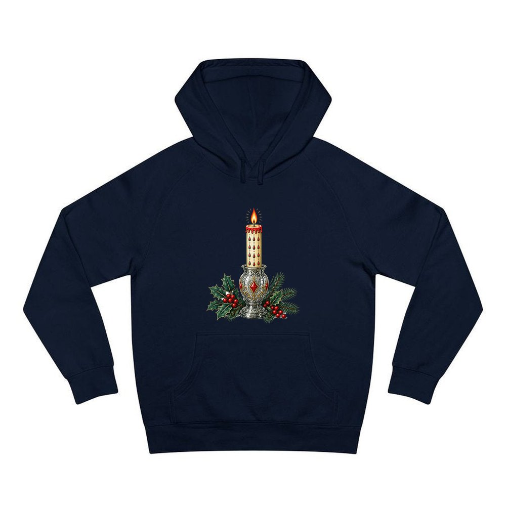 Vintage Mercury Glass Candlestick personalised Christmas hoodie in navy