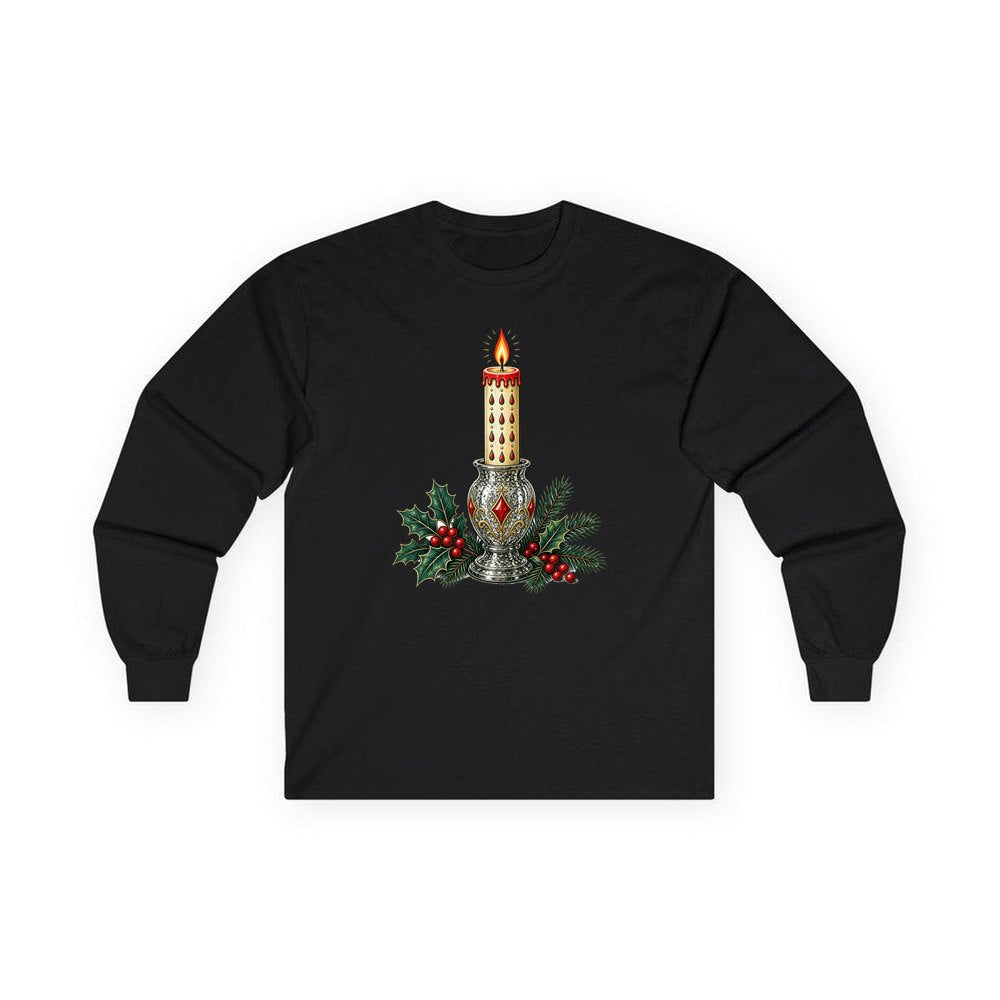 Vintage Mercury Glass Candlestick personalised long sleeve Christmas T-shirt in black