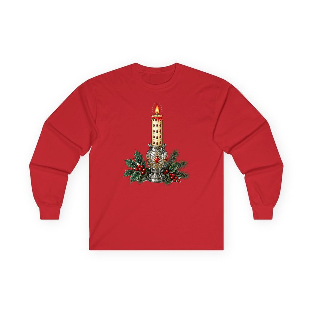 Vintage Mercury Glass Candlestick personalised long sleeve Christmas T-shirt in red