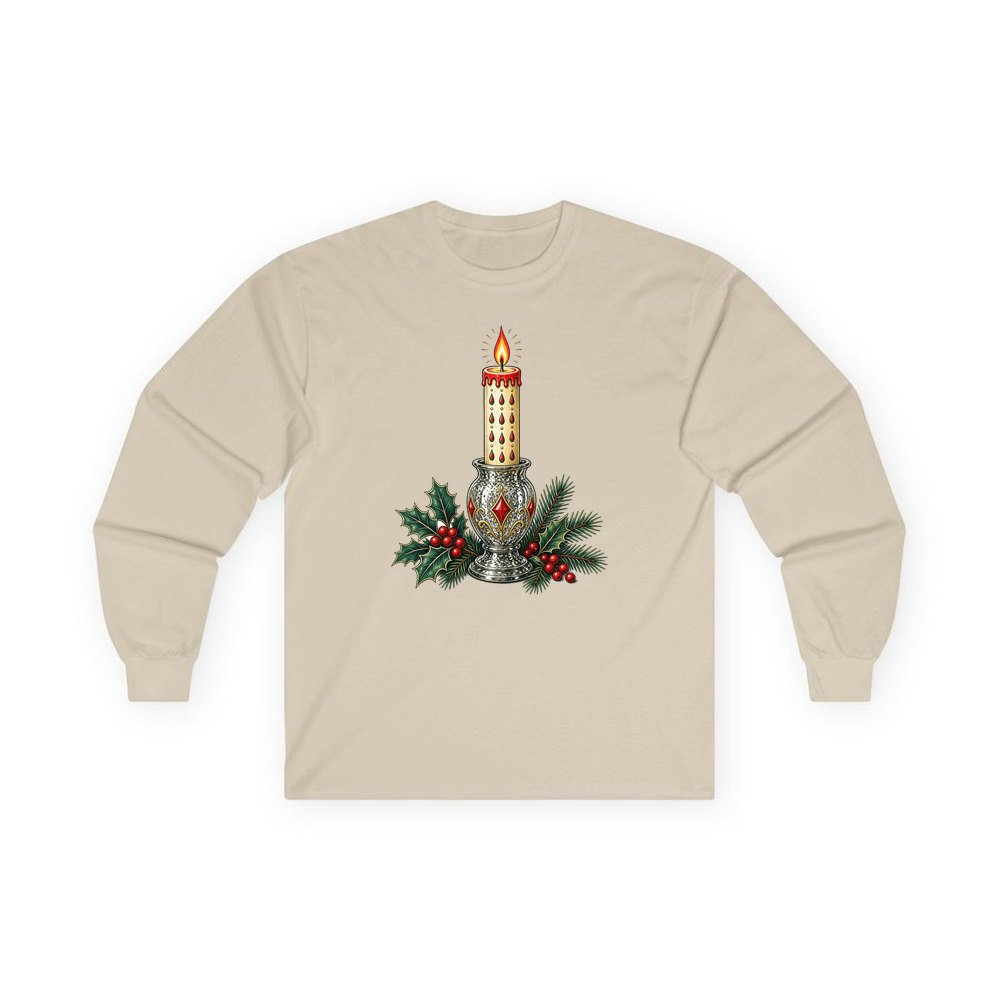 Vintage Mercury Glass Candlestick personalised long sleeve Christmas T-shirt in sand