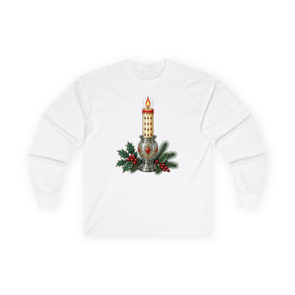 Vintage Mercury Glass Candlestick personalised long sleeve Christmas T-shirt in white
