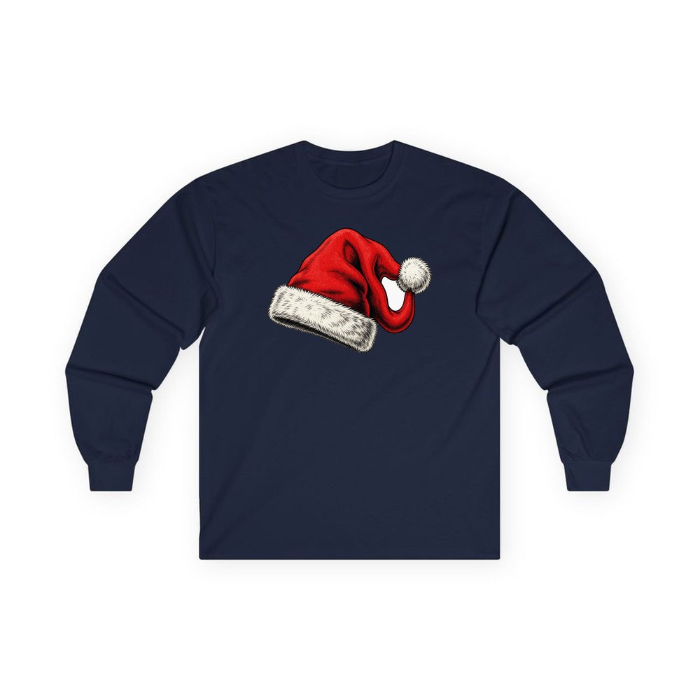 Vintage Santa Hat personalised long sleeve Christmas T-shirt in navy