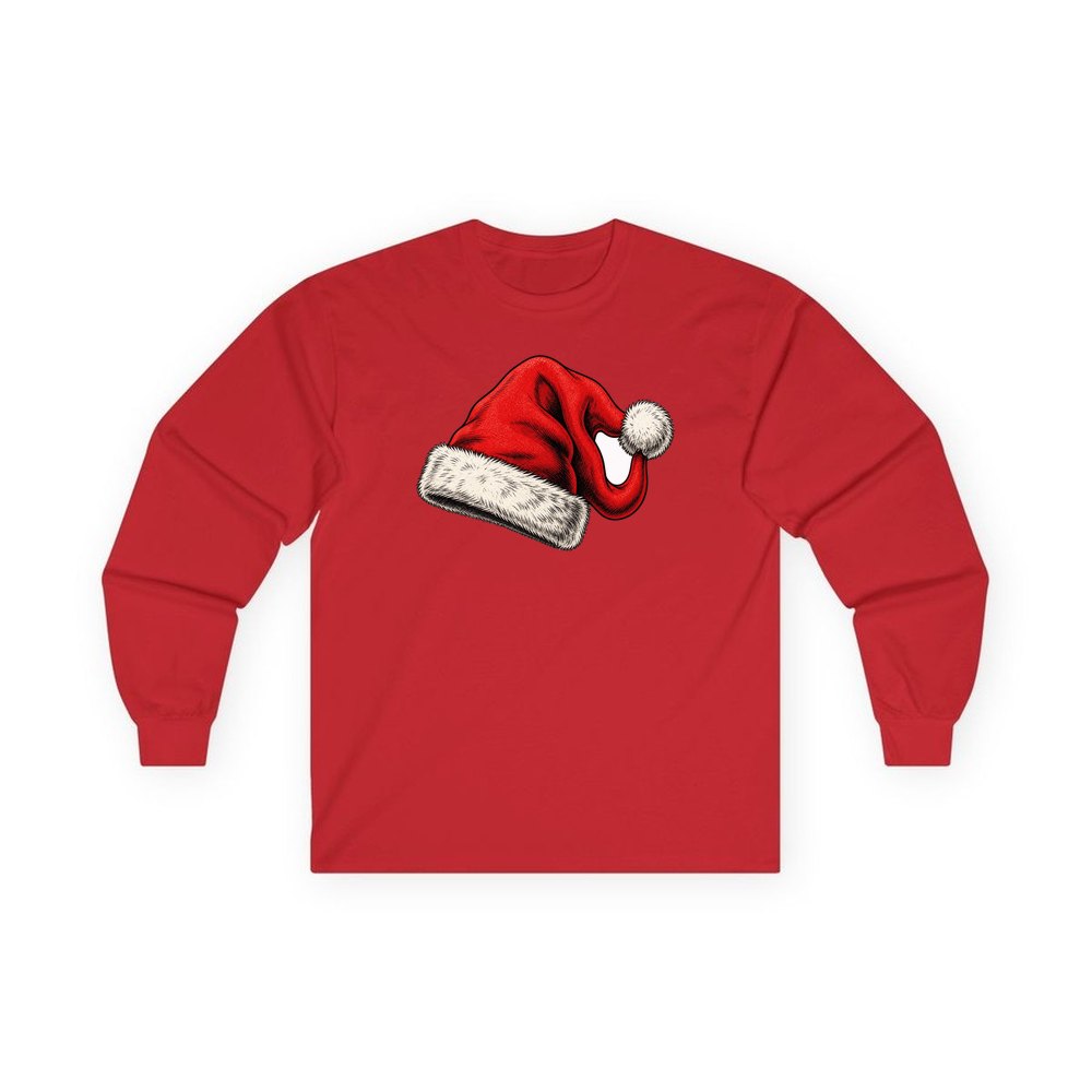 Vintage Santa Hat personalised long sleeve Christmas T-shirt in red