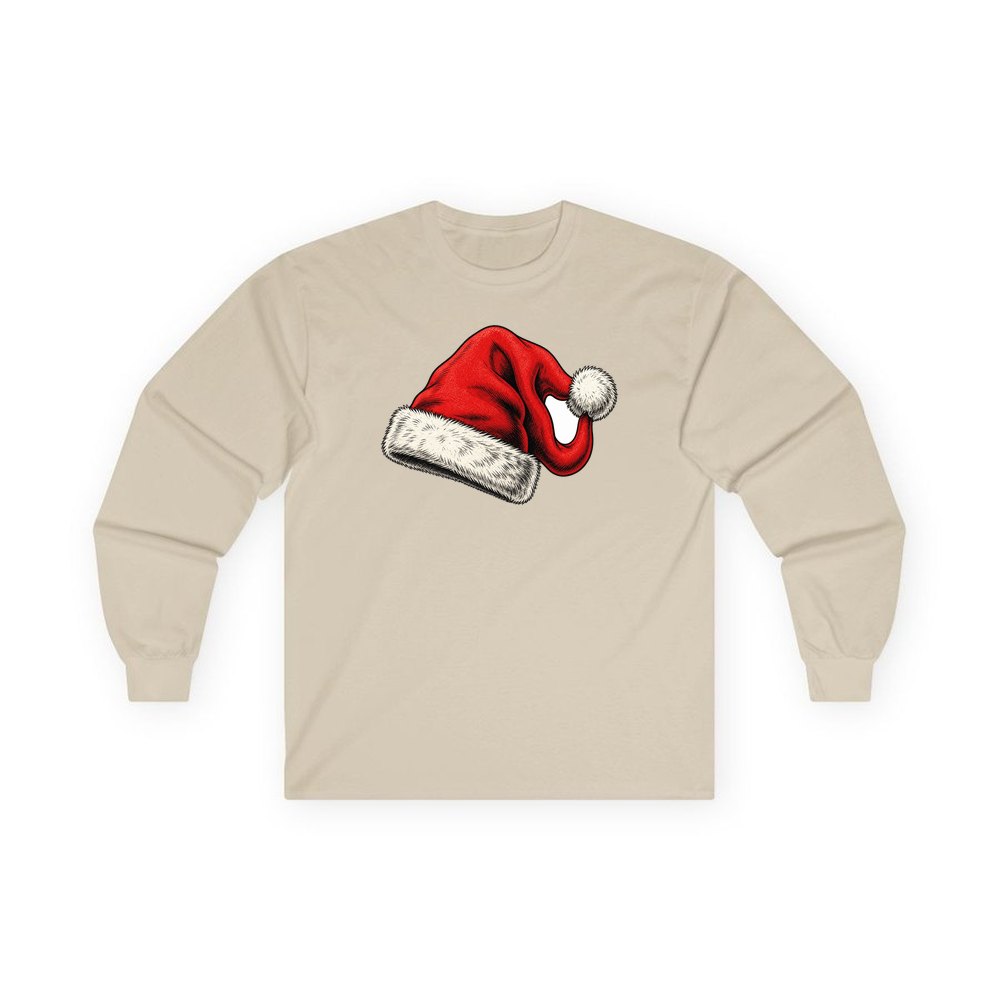 Vintage Santa Hat personalised long sleeve Christmas T-shirt in sand