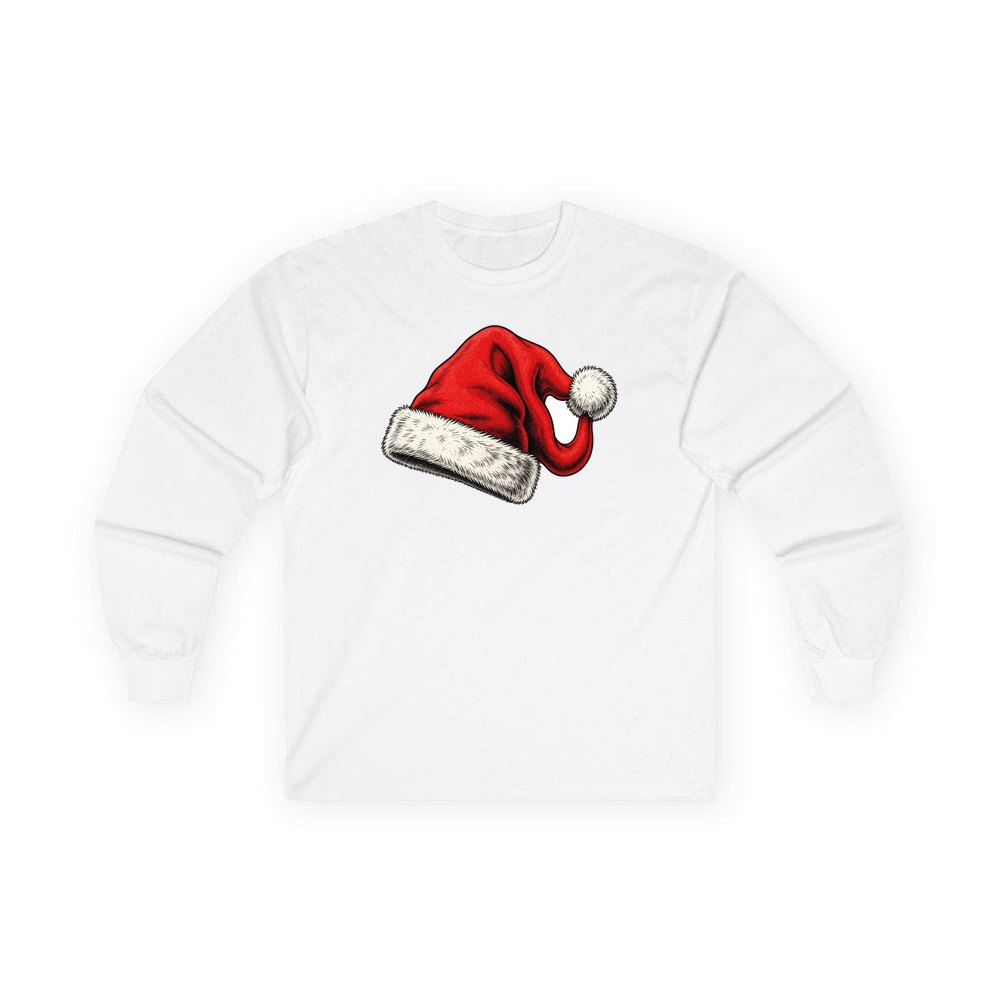 Vintage Santa Hat personalised long sleeve Christmas T-shirt in white