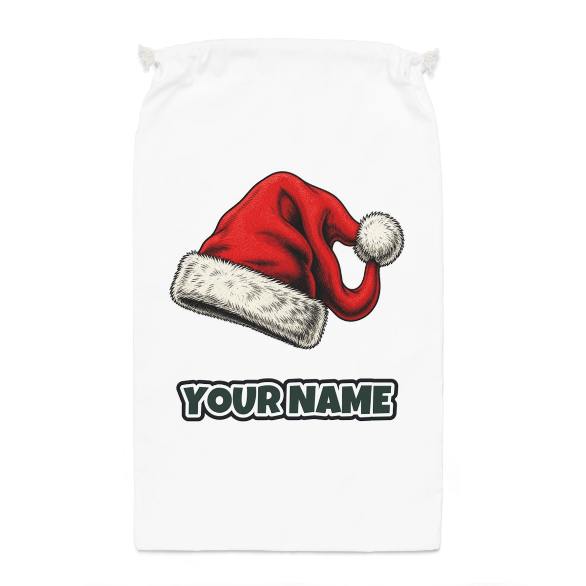 Vintage Santa Hat Santa sack laid flat, showing the full print