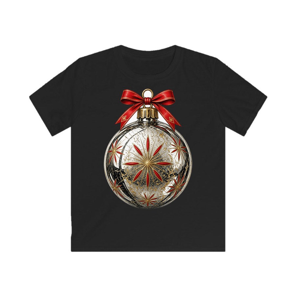 Vintage Silver Bauble personalised kids Christmas tee in black