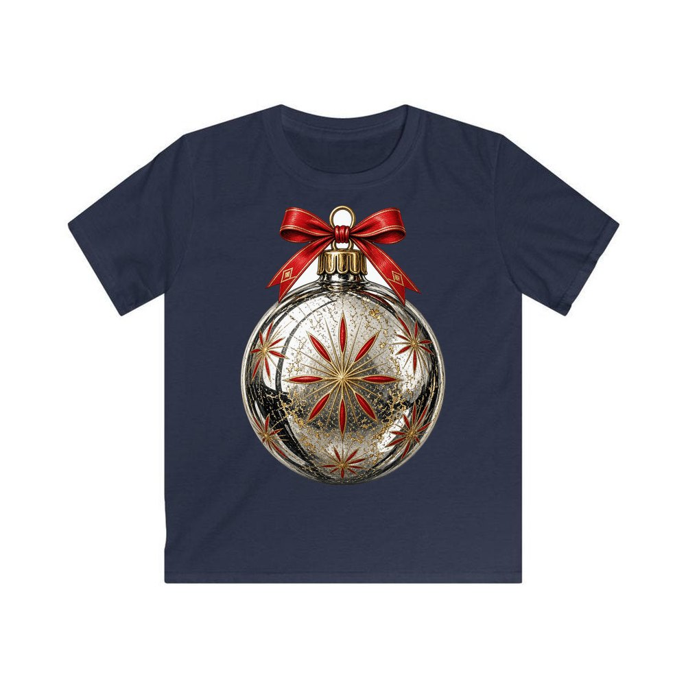 Vintage Silver Bauble personalised kids Christmas tee in navy