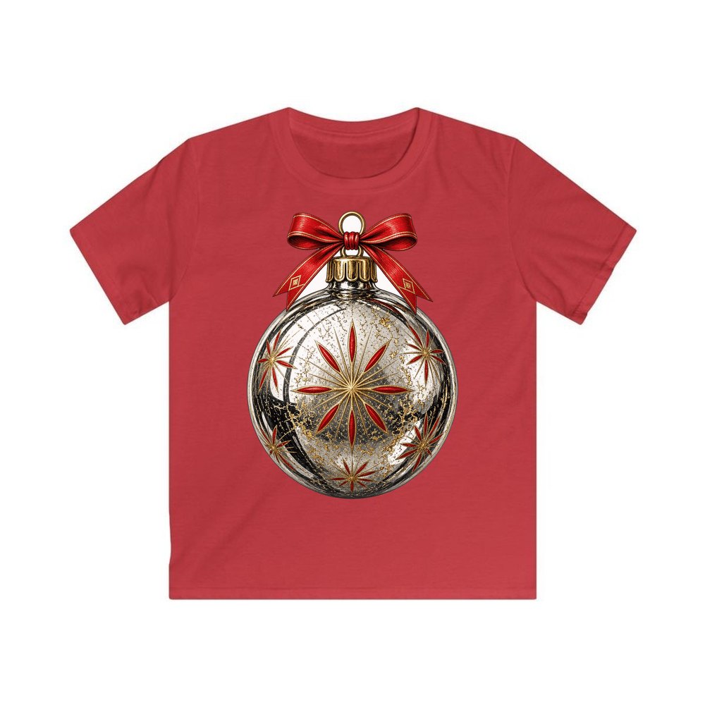 Vintage Silver Bauble personalised kids Christmas tee in red