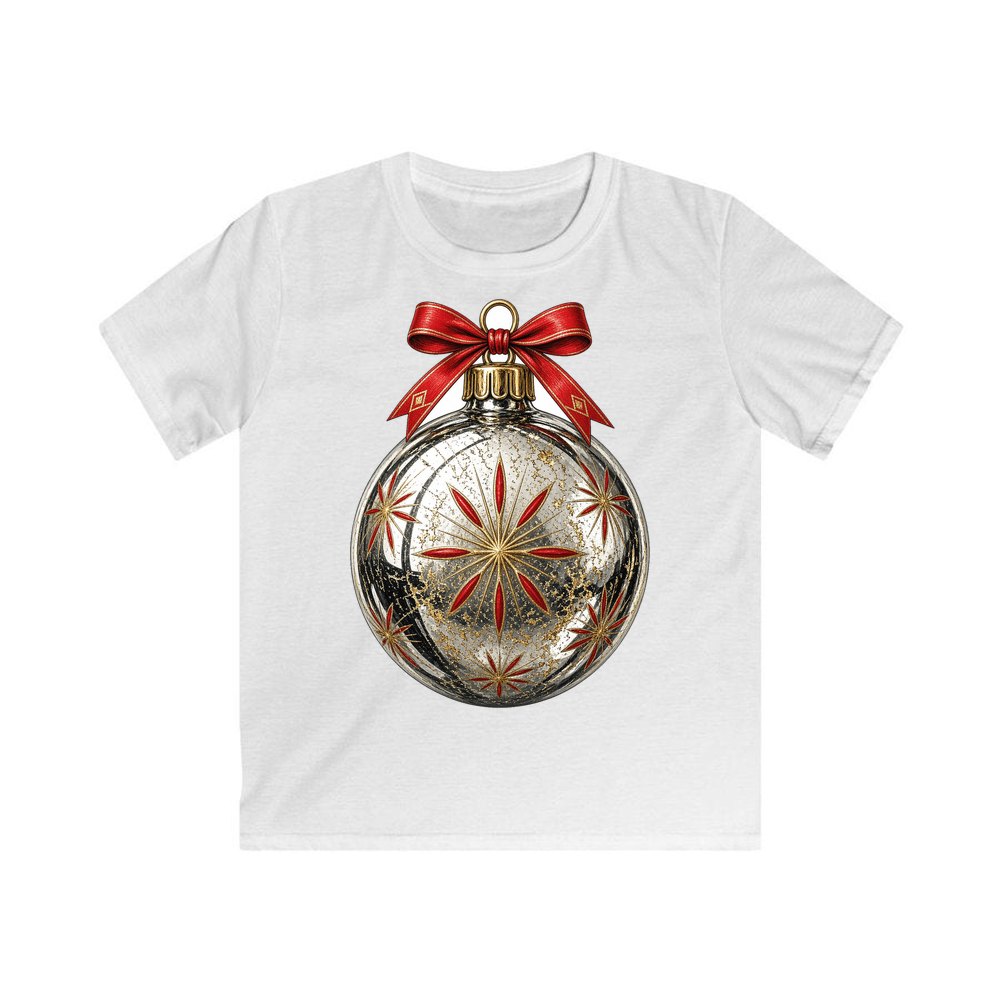 Vintage Silver Bauble personalised kids Christmas tee in white